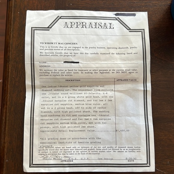 Diamond & Sapphire Wedding Set set in 14 Carat Gold. Size 6-1/2 - Picture 7 of 7